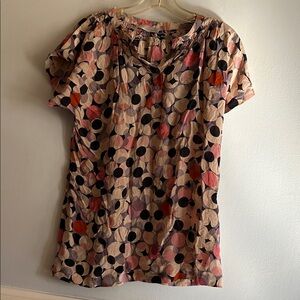 Trinity Multicolor Circle-Print Short Sleeve Henley Top